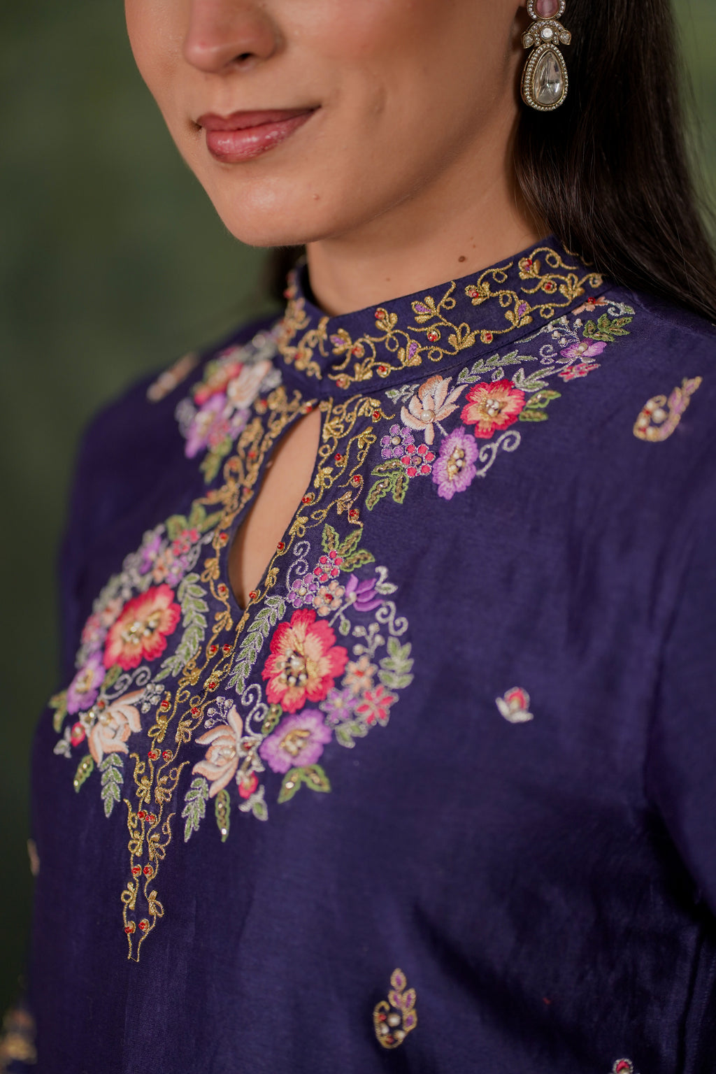 De Lara Indigo Chanderi Kurta With Silk Pant