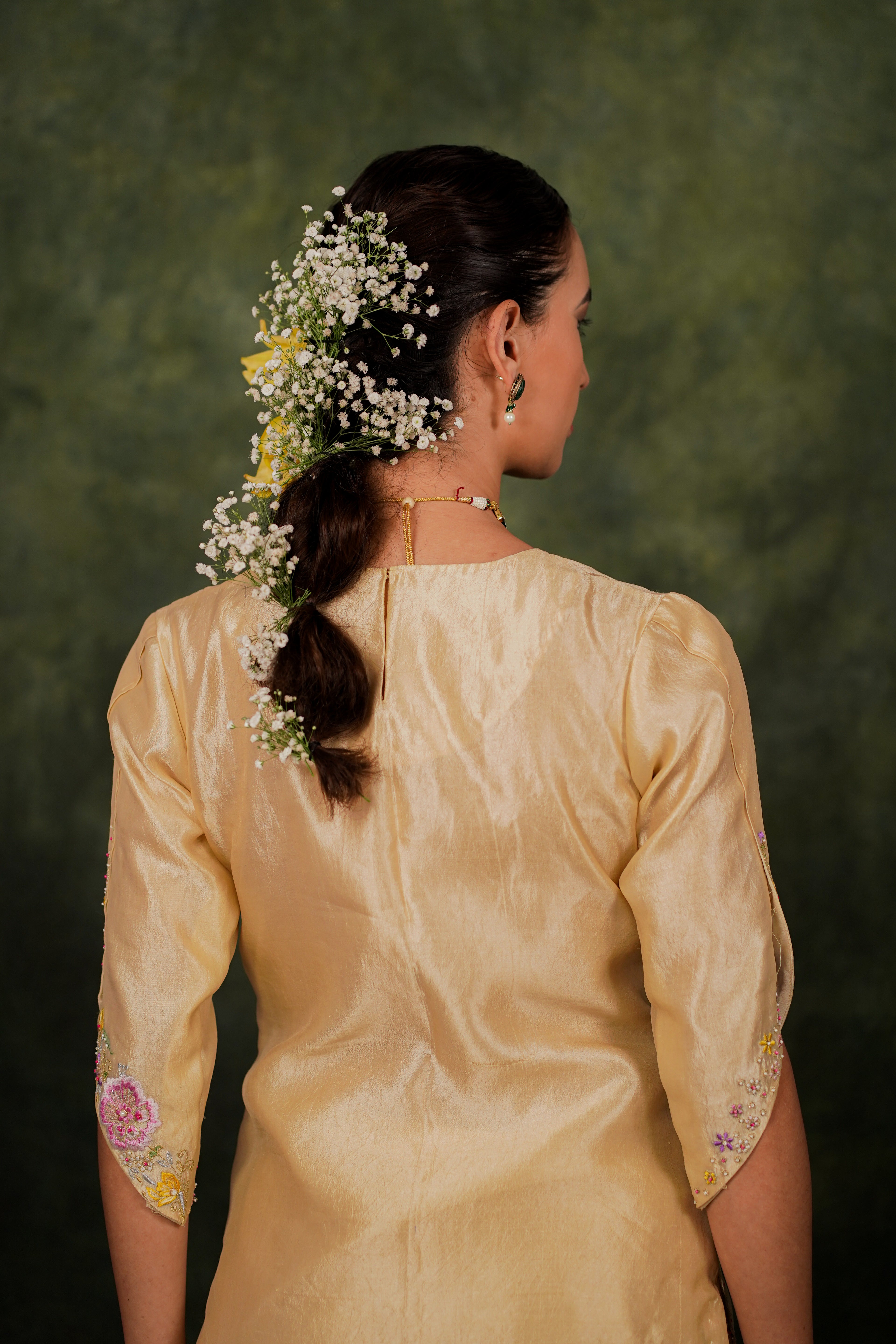 Zahraé Mellow Gold Dupion Silk Kurta Set Georgette Dupatta