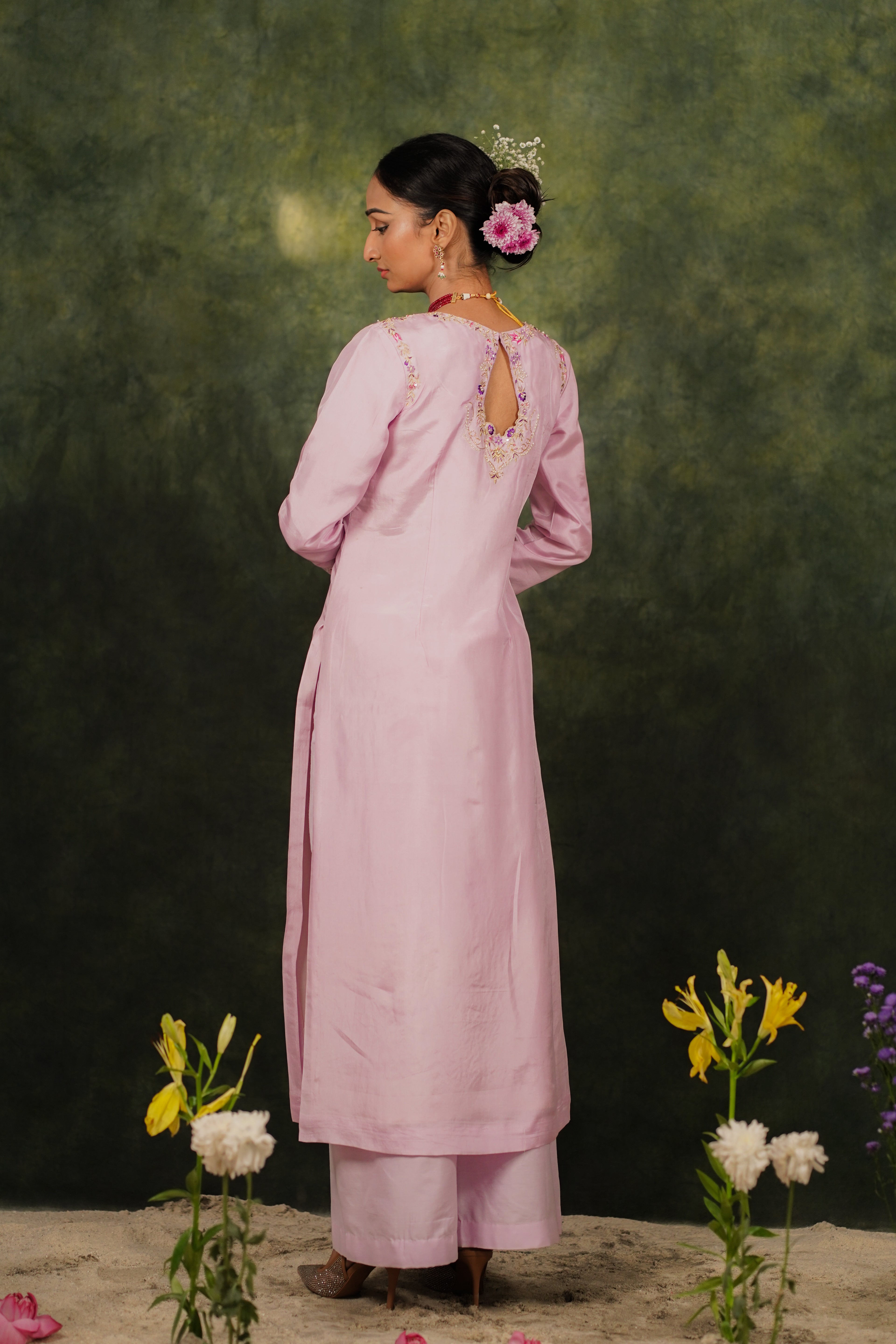 Seher Lilac Habutai Silk Kurta Set With Georgette Dupatta