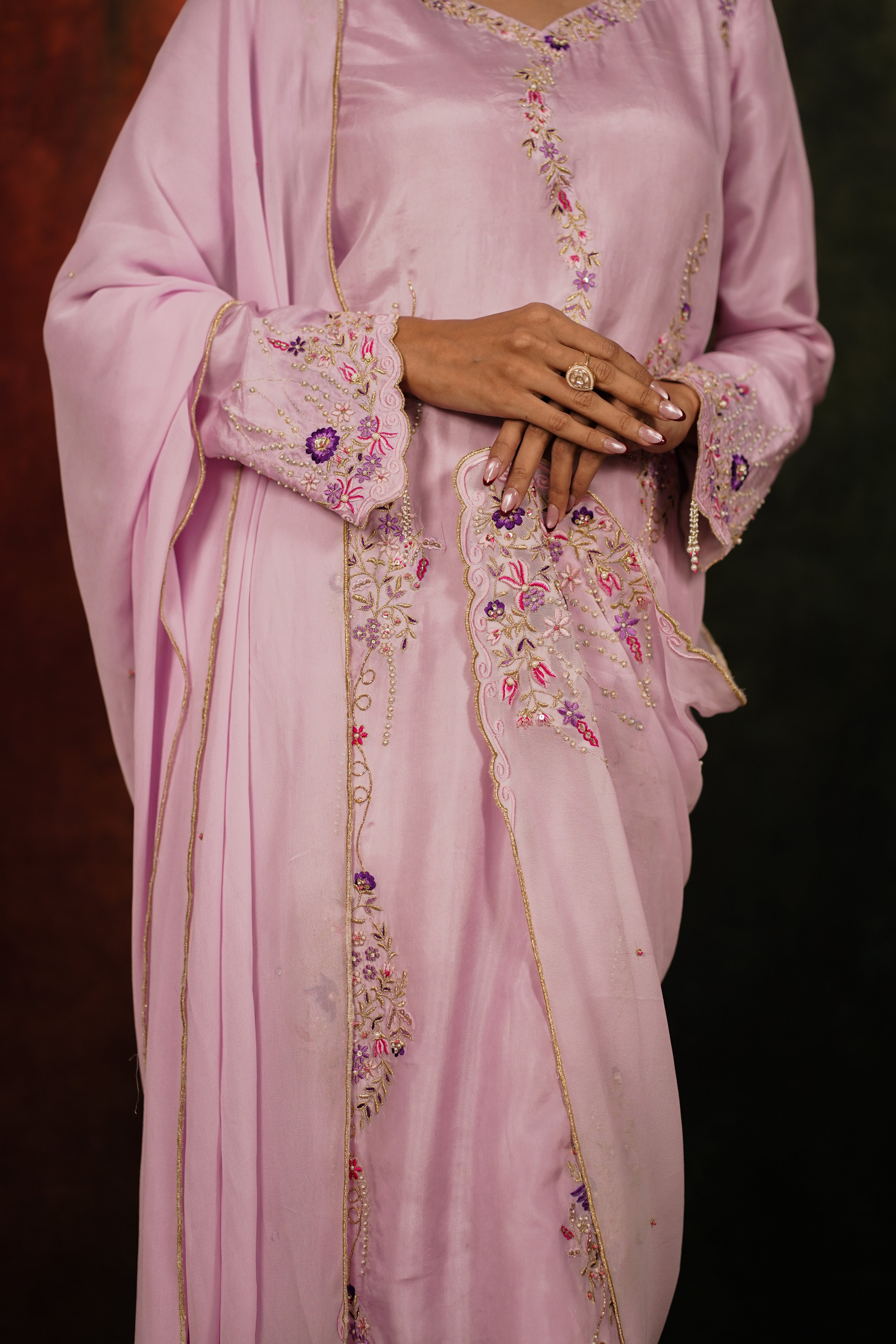 Seher Lilac Habutai Silk Kurta Set With Georgette Dupatta