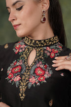 De Lara Black Chanderi Kurta With Silk Pant
