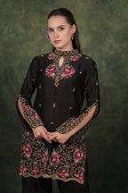 De Lara Black Chanderi Kurta With Silk Pant