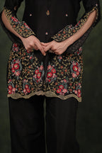 De Lara Black Chanderi Kurta With Silk Pant