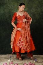 Falak Anarkali Chilli Oil Dupion Silk Set