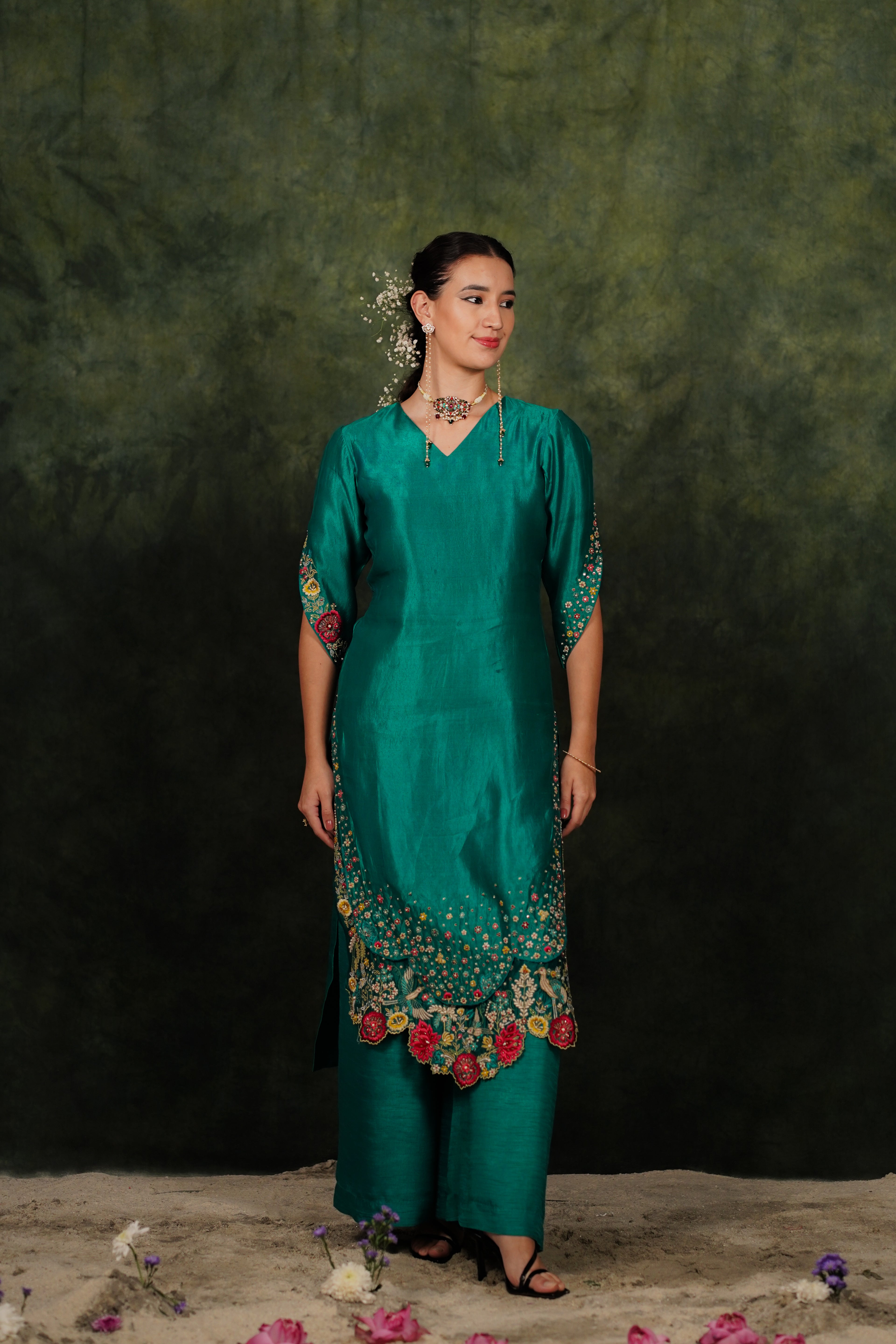 Zahraé Viridian Green Dupion Silk Kurta Set