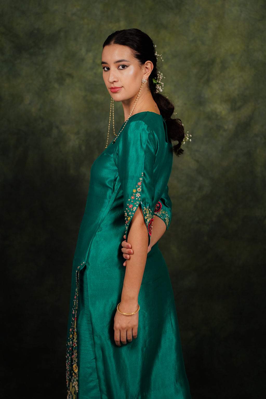 Zahraé Viridian Green Dupion Silk Kurta Set