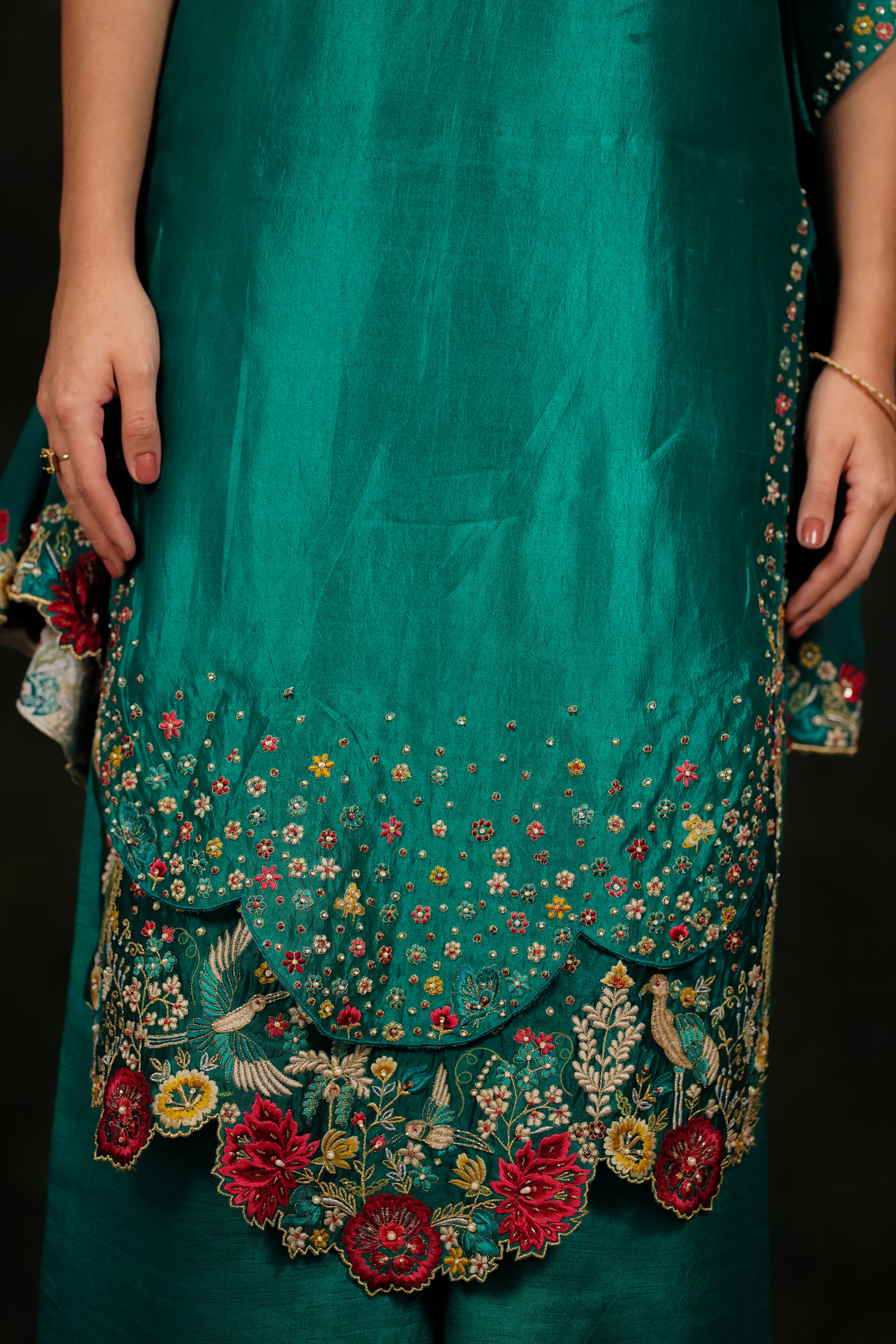 Zahraé Viridian Green Dupion Silk Kurta Set Georgette Dupatta