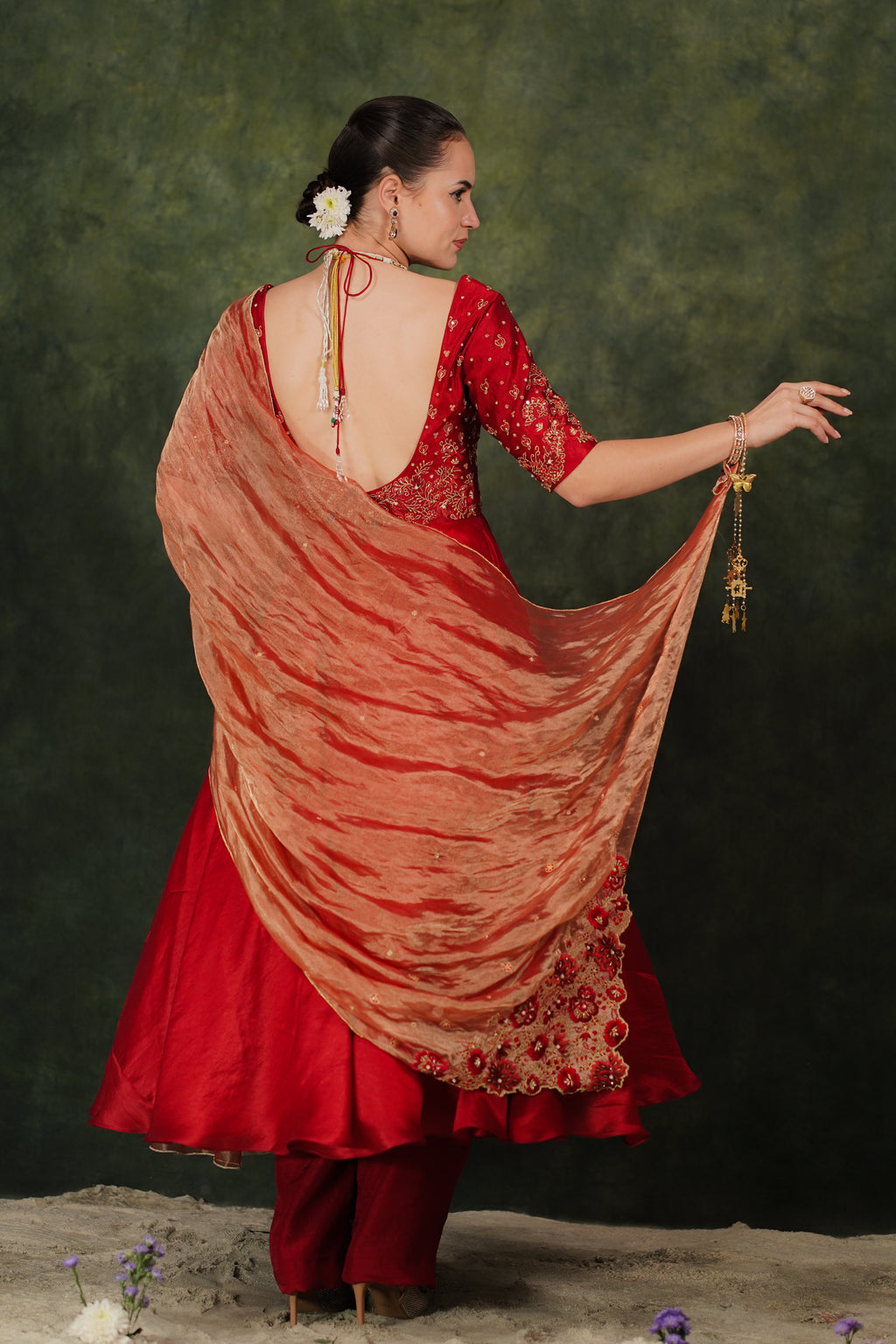 Falak Anarkali Inferno Red Dupion Silk Set