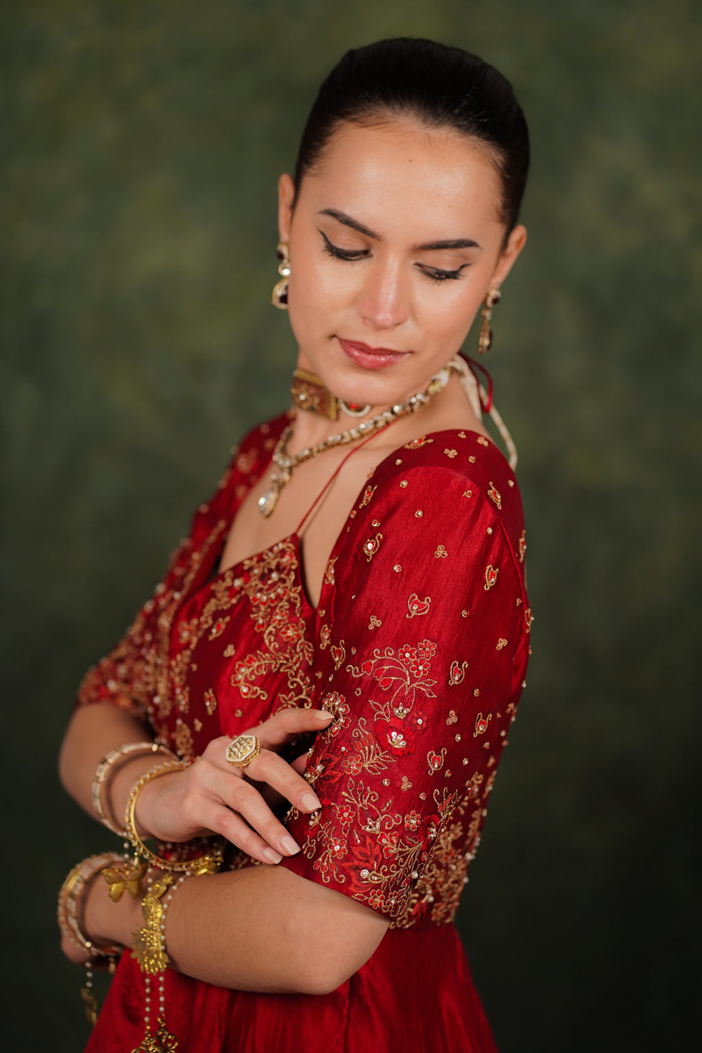 Falak Anarkali Inferno Red Dupion Silk Set