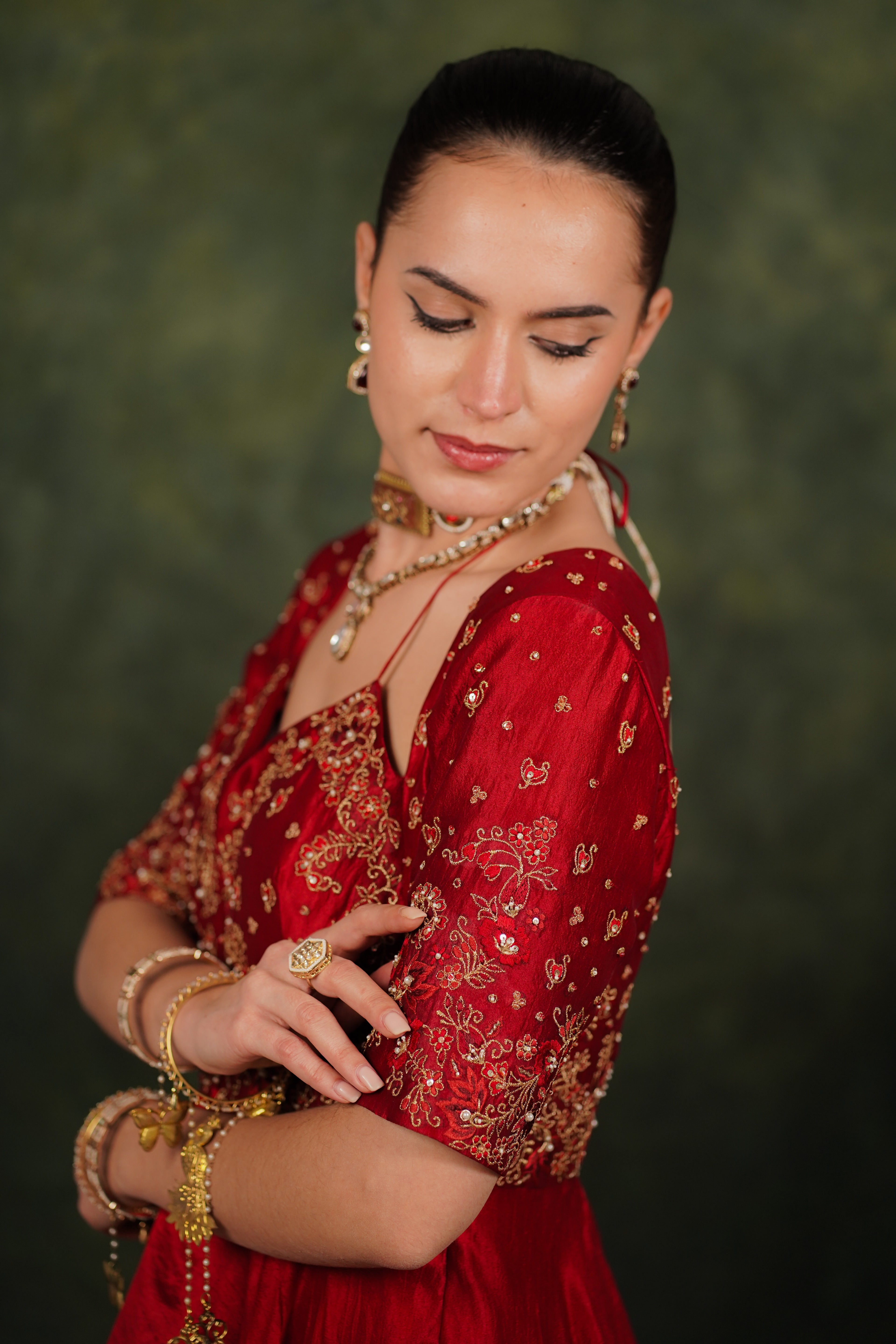 Falak Anarkali Inferno Red Dupion Silk Set With Tissue Dupatta