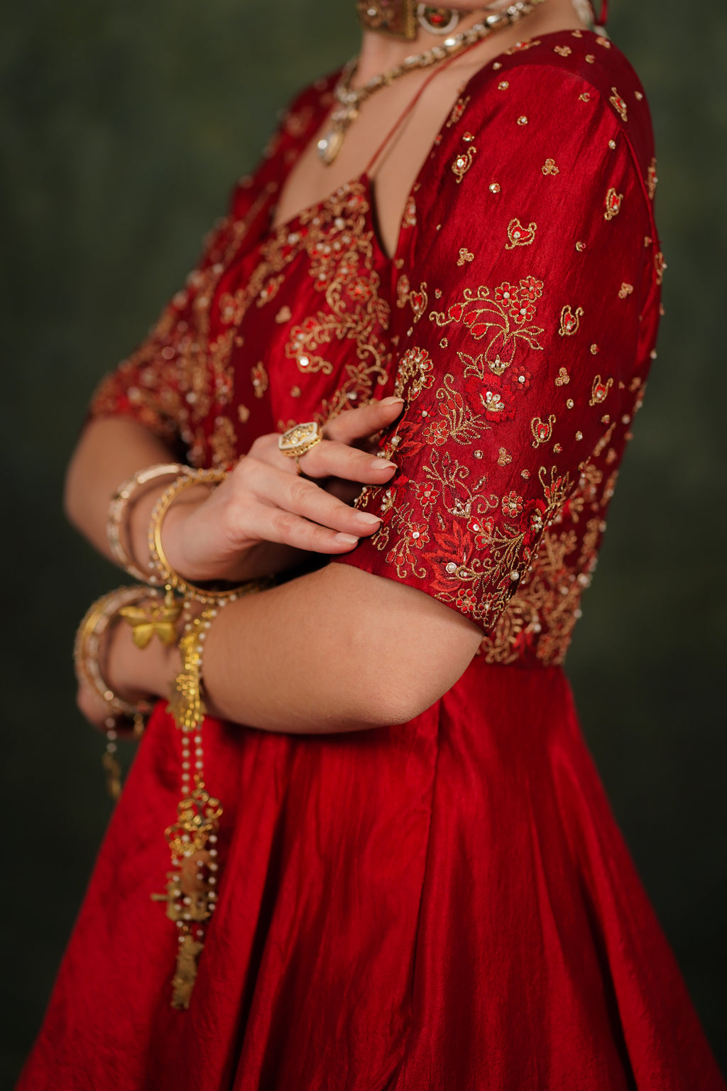 Falak Anarkali Inferno Red Dupion Silk Set