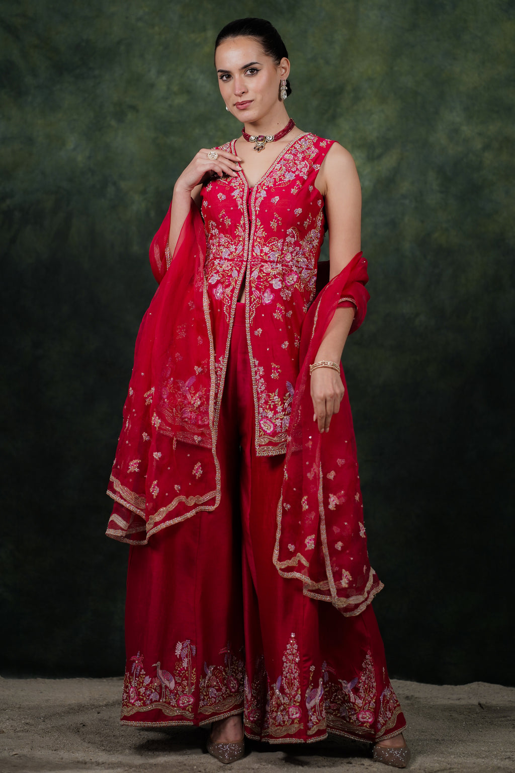 Shagufta Raspberry Pink Chanderi Silk Sharara Set