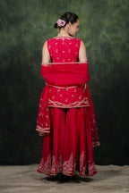 Shagufta Raspberry Pink Chanderi Silk Sharara Set