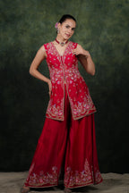 Shagufta Raspberry Pink Chanderi Silk Sharara Set