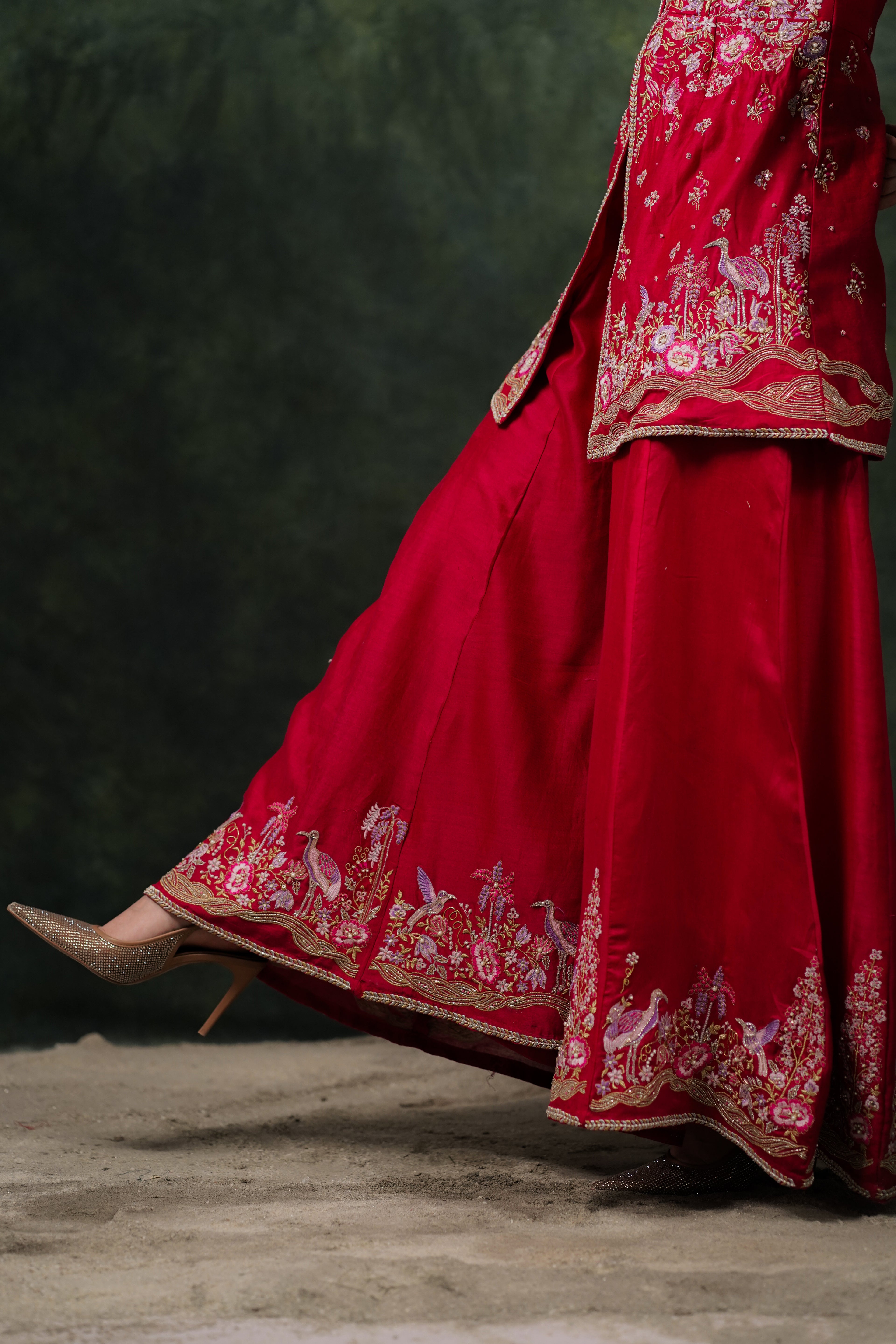 Shagufta Raspberry Pink Chanderi Silk Sharara Set