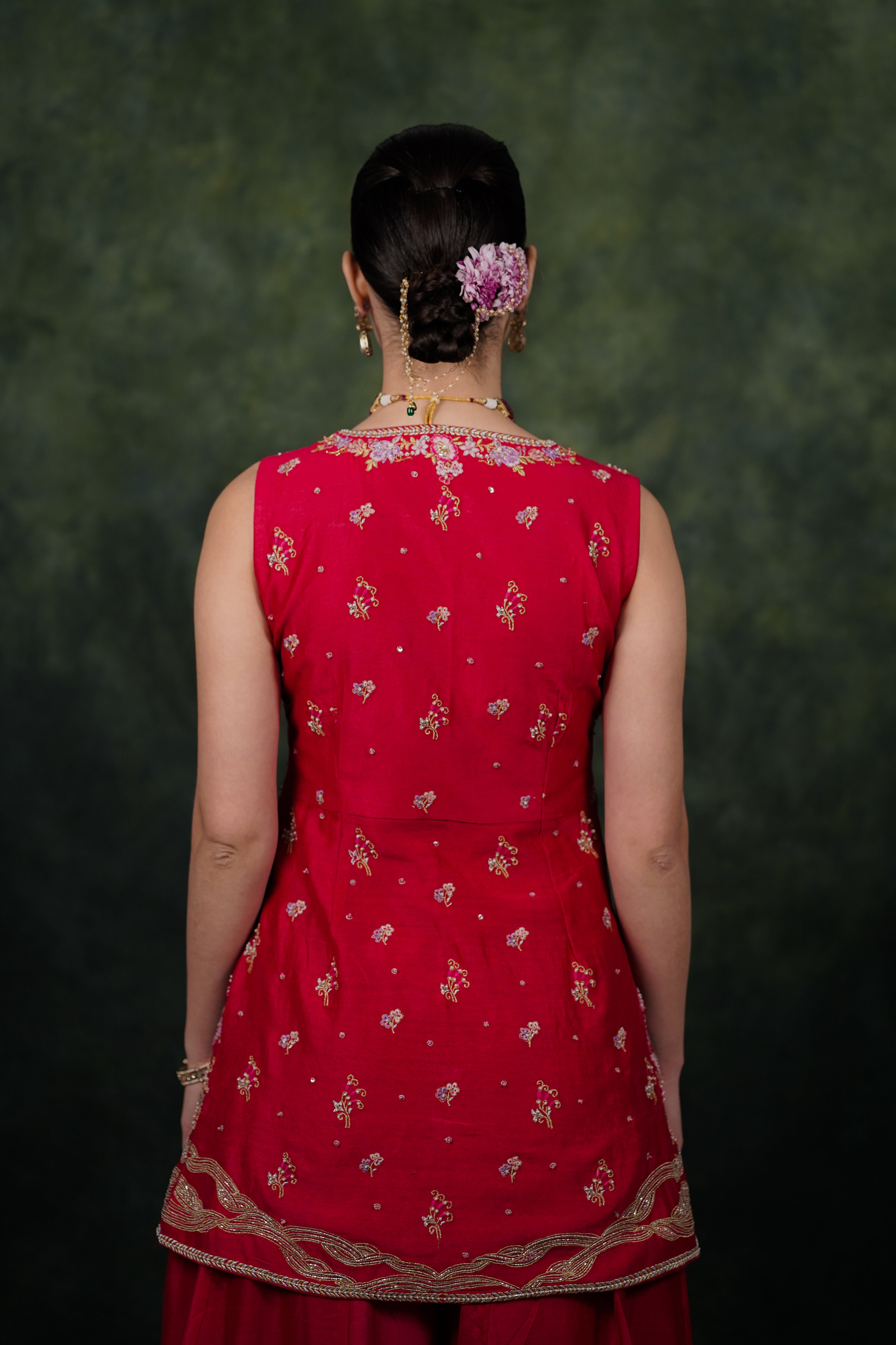 Shagufta Raspberry Pink Chanderi Silk Sharara Set