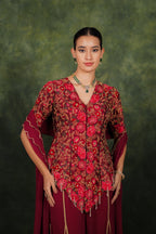 Fariba Red Wine Dupion Silk Kurta Set