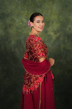 Fariba Red Wine Dupion Silk Kurta Set