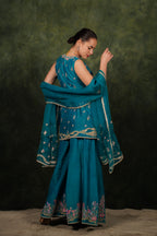 Shagufta Turquoise Chanderi Silk Sharara Set