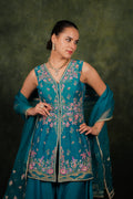 Shagufta Turquoise Chanderi Silk Sharara Set