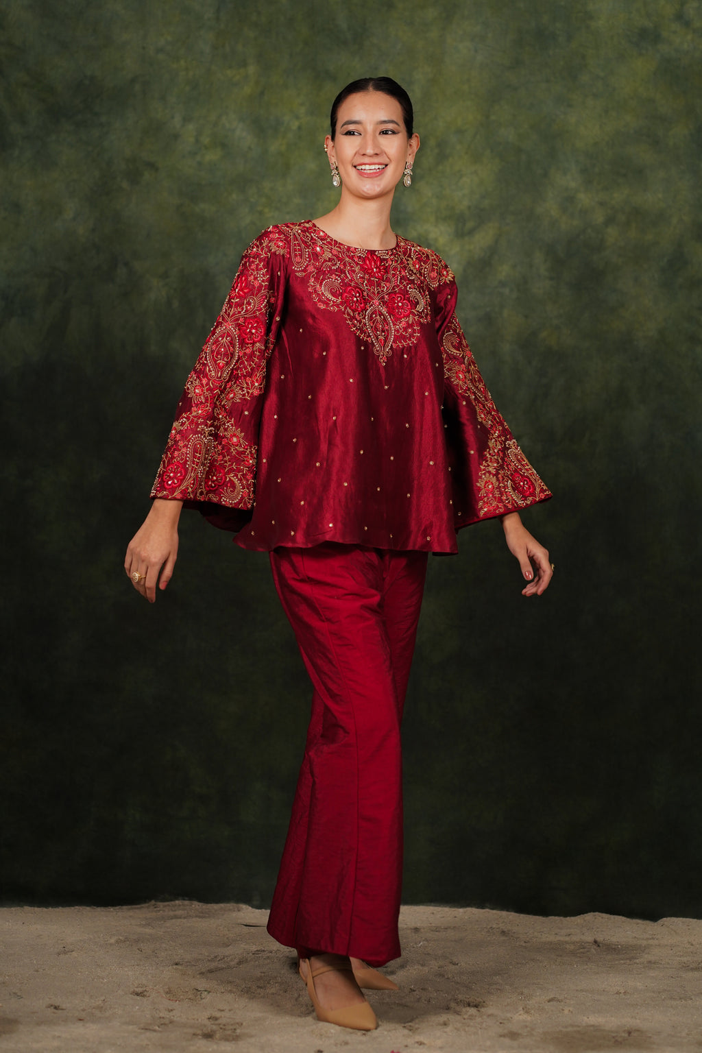 Mehr Red Wine Dupion Silk Co-ord Set