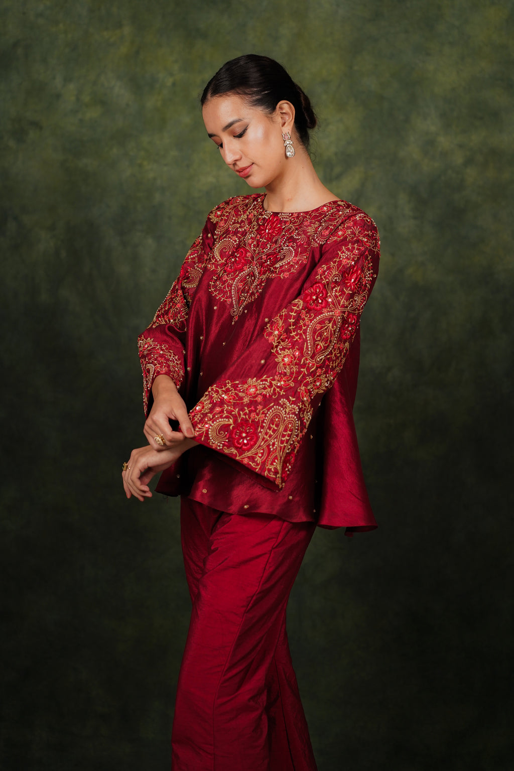 Mehr Red Wine Dupion Silk Co-ord Set