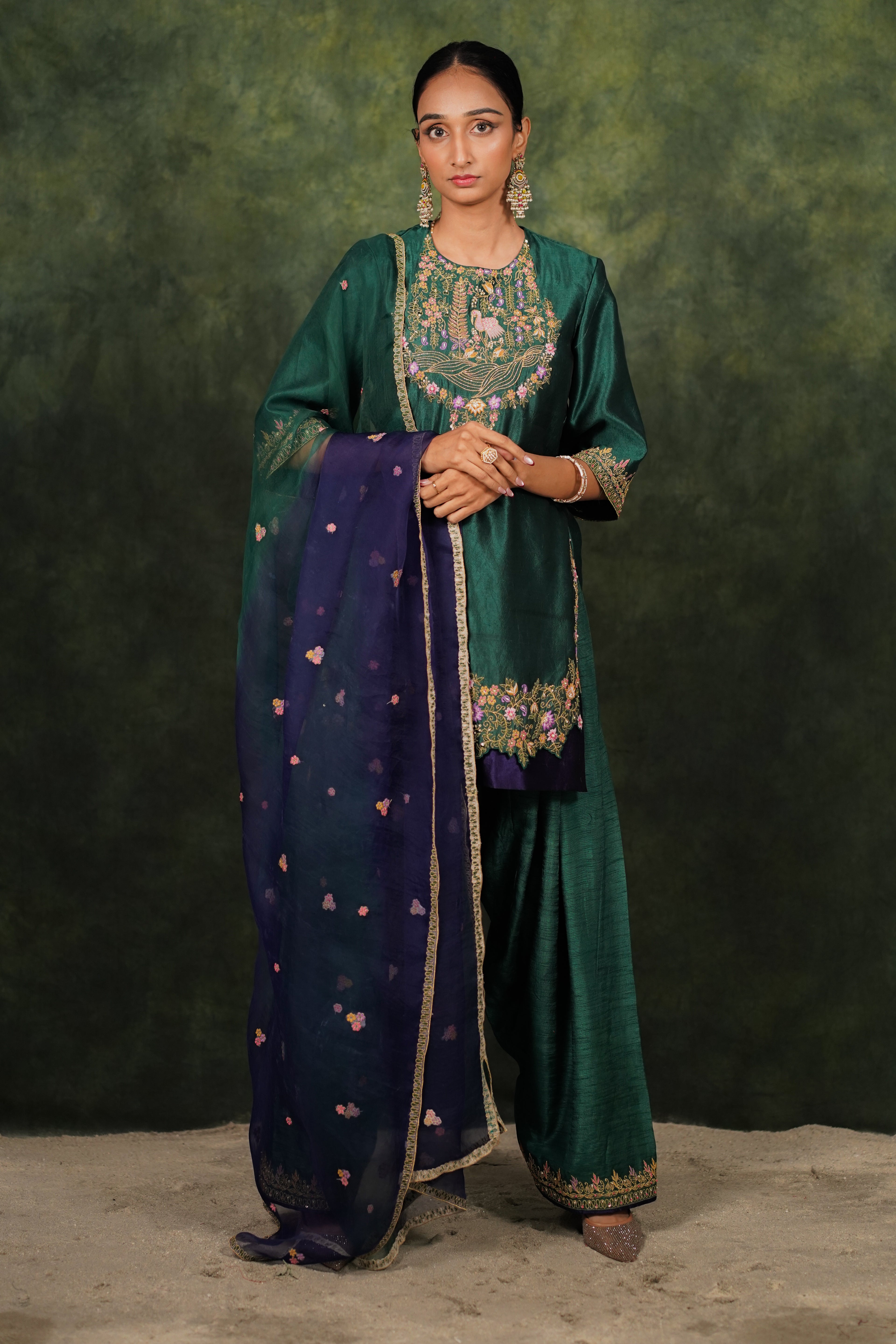 Nukta Evergreen Dupion Silk Kurta Set With Organza Dupatta