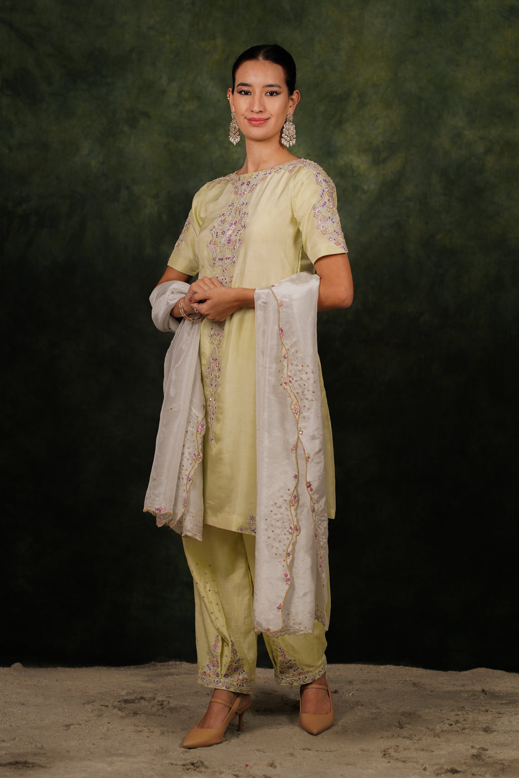 Arina June Bud Habutai Silk Kurta Set With Tissue Dupatta