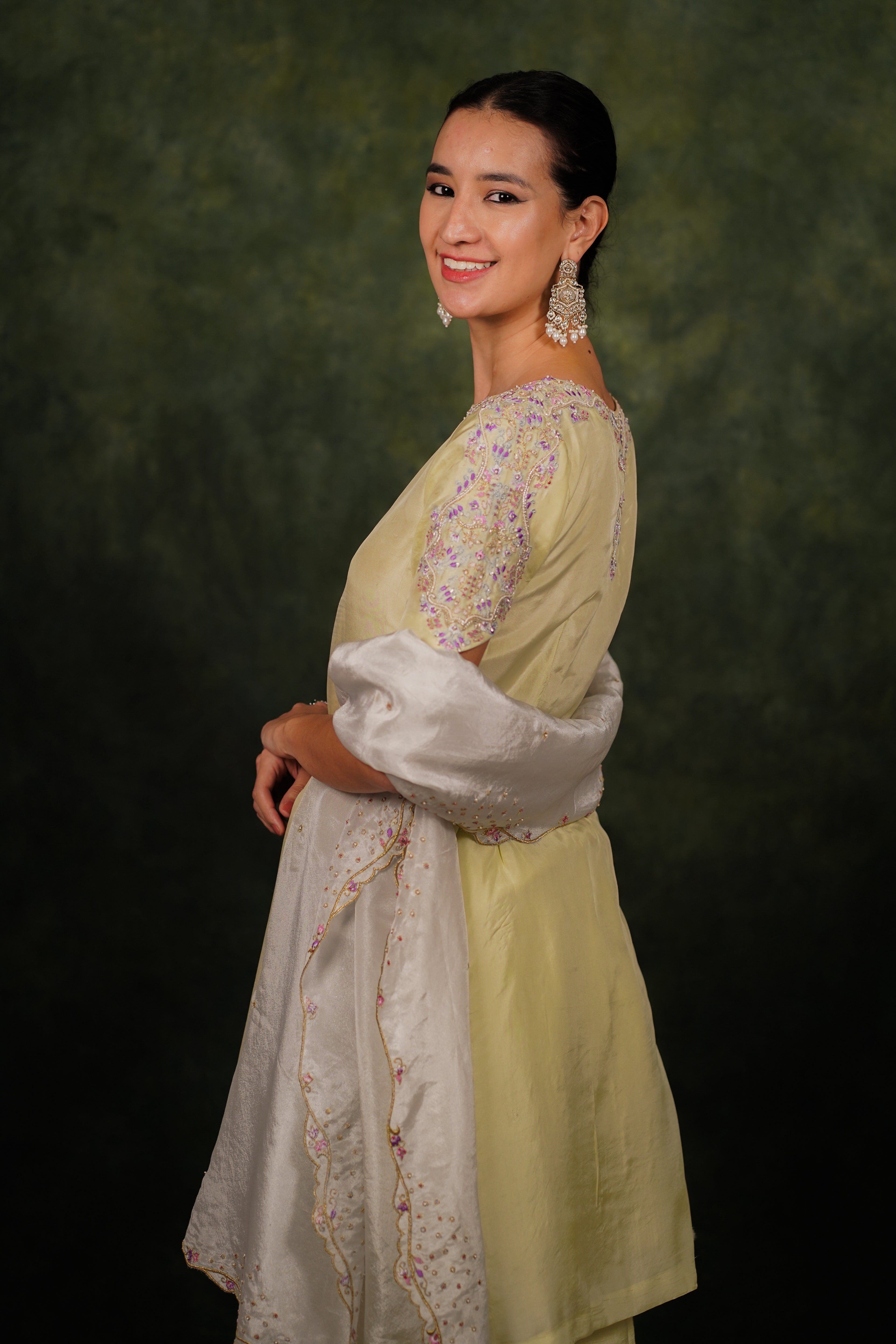 Arina June Bud Habutai Silk Kurta Set With Tissue Dupatta