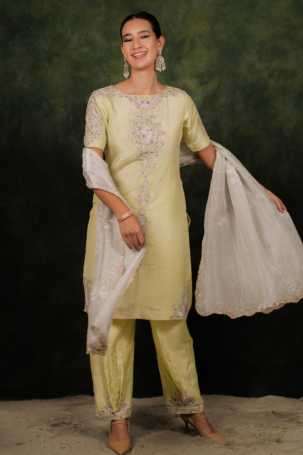 Arina June Bud Habutai Silk Kurta Set With Tissue Dupatta