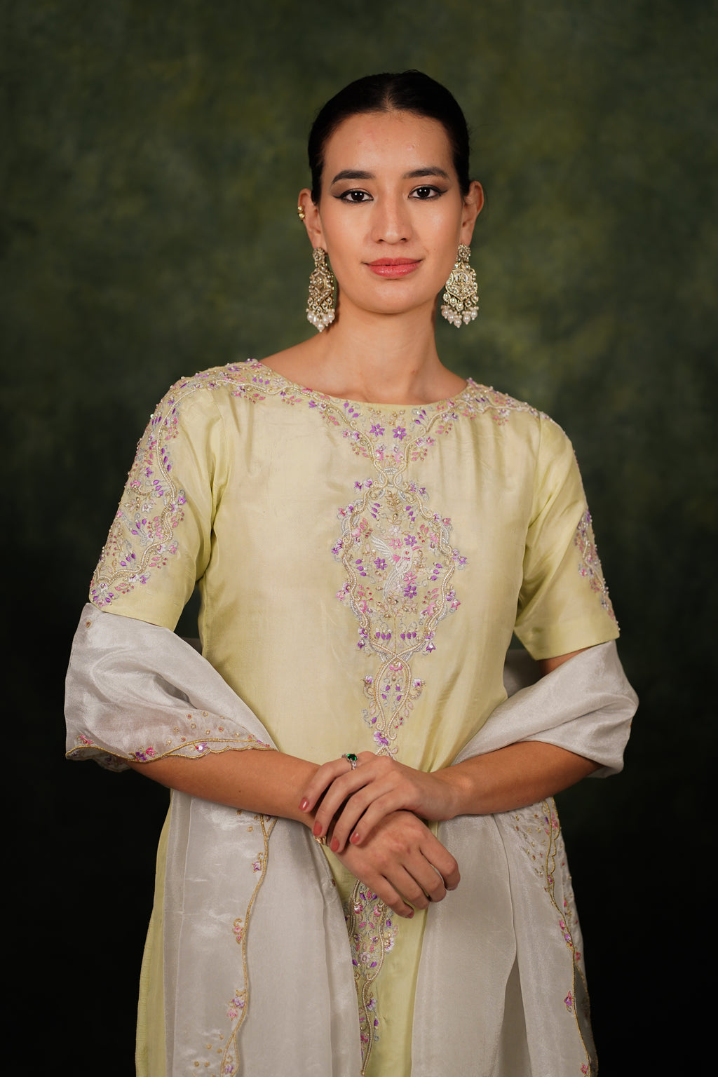 Arina June Bud Habutai Silk Kurta Set With Tissue Dupatta