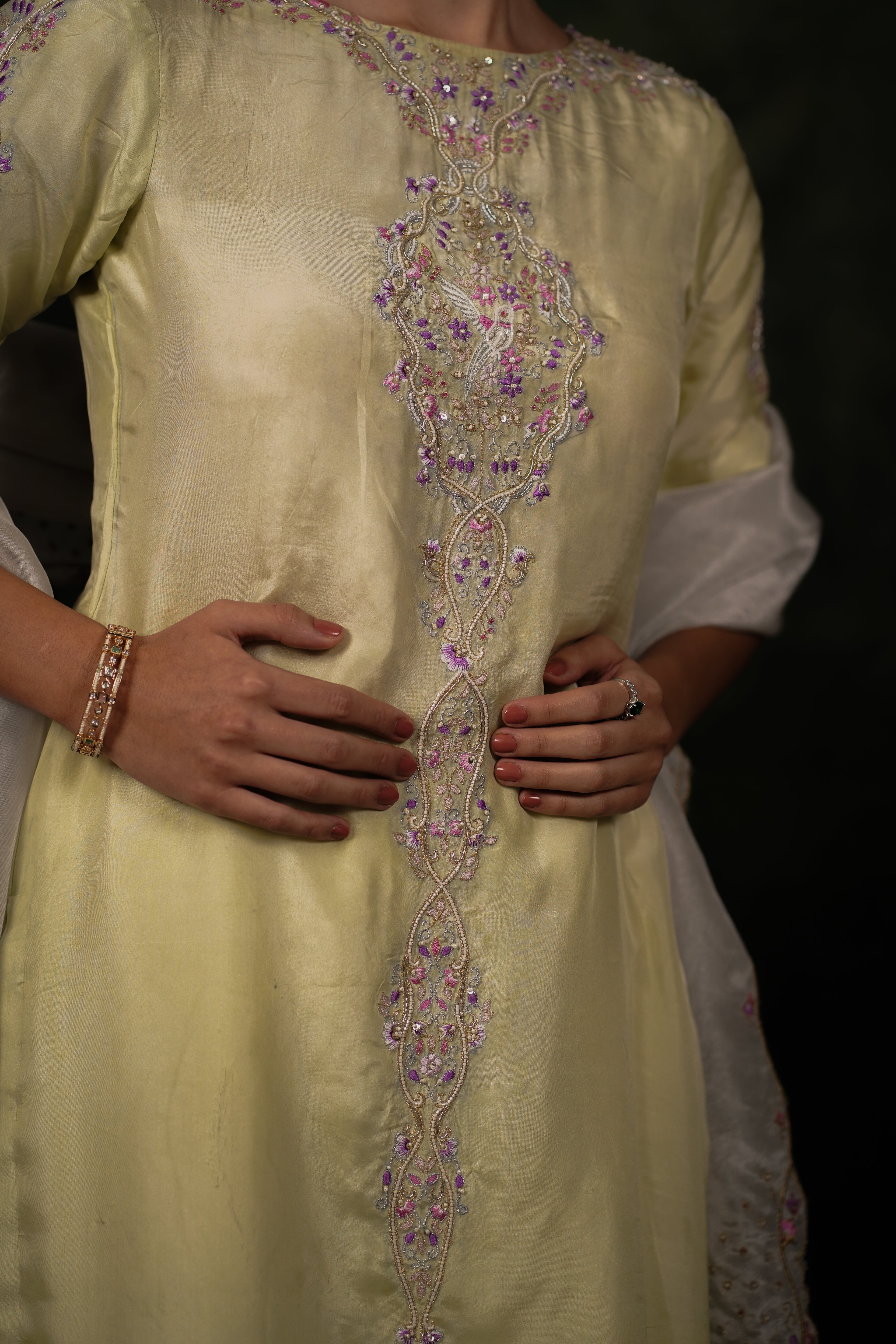 Arina June Bud Habutai Silk Kurta Set With Tissue Dupatta