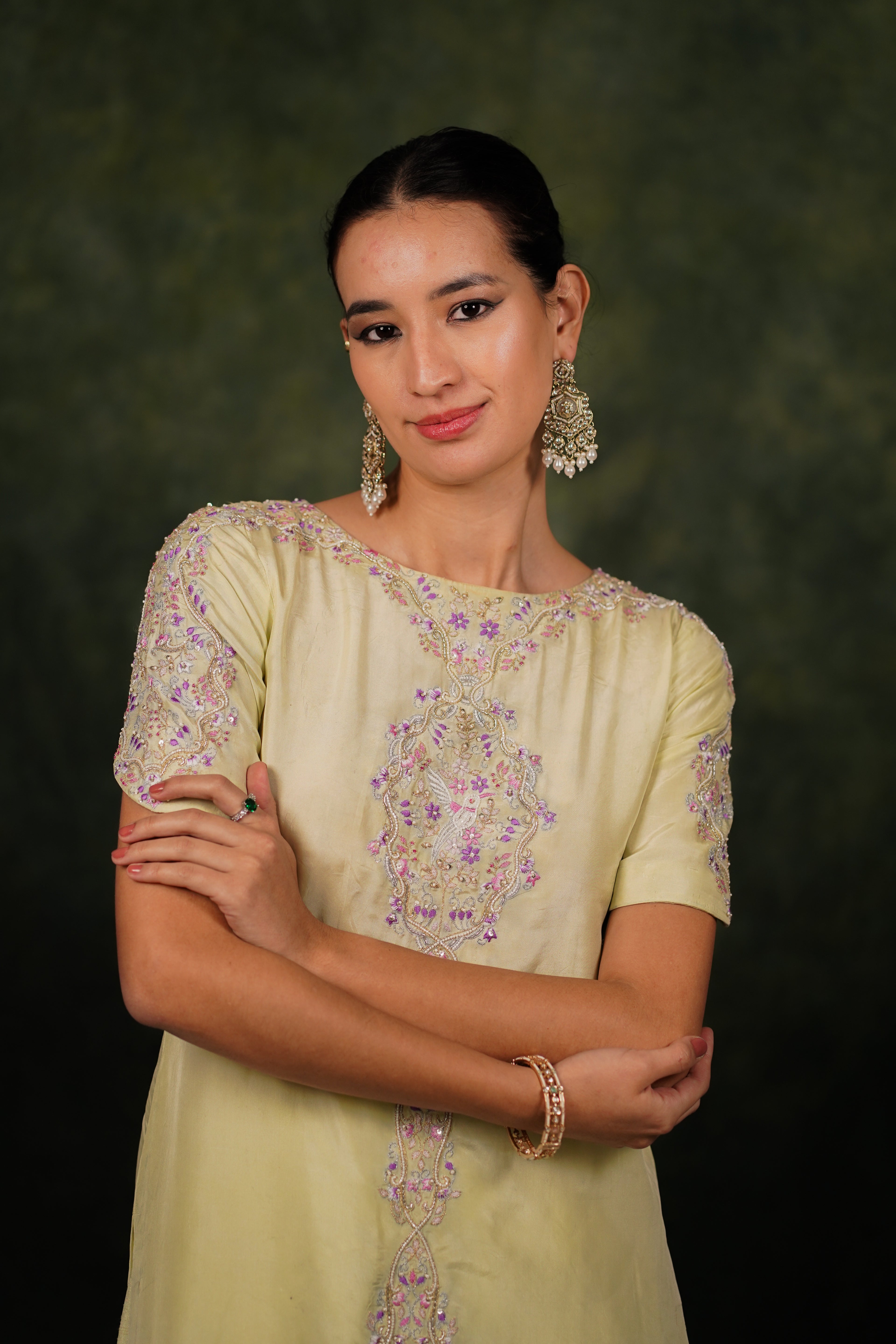 Arina June Bud Habutai Silk Kurta Set With Tissue Dupatta