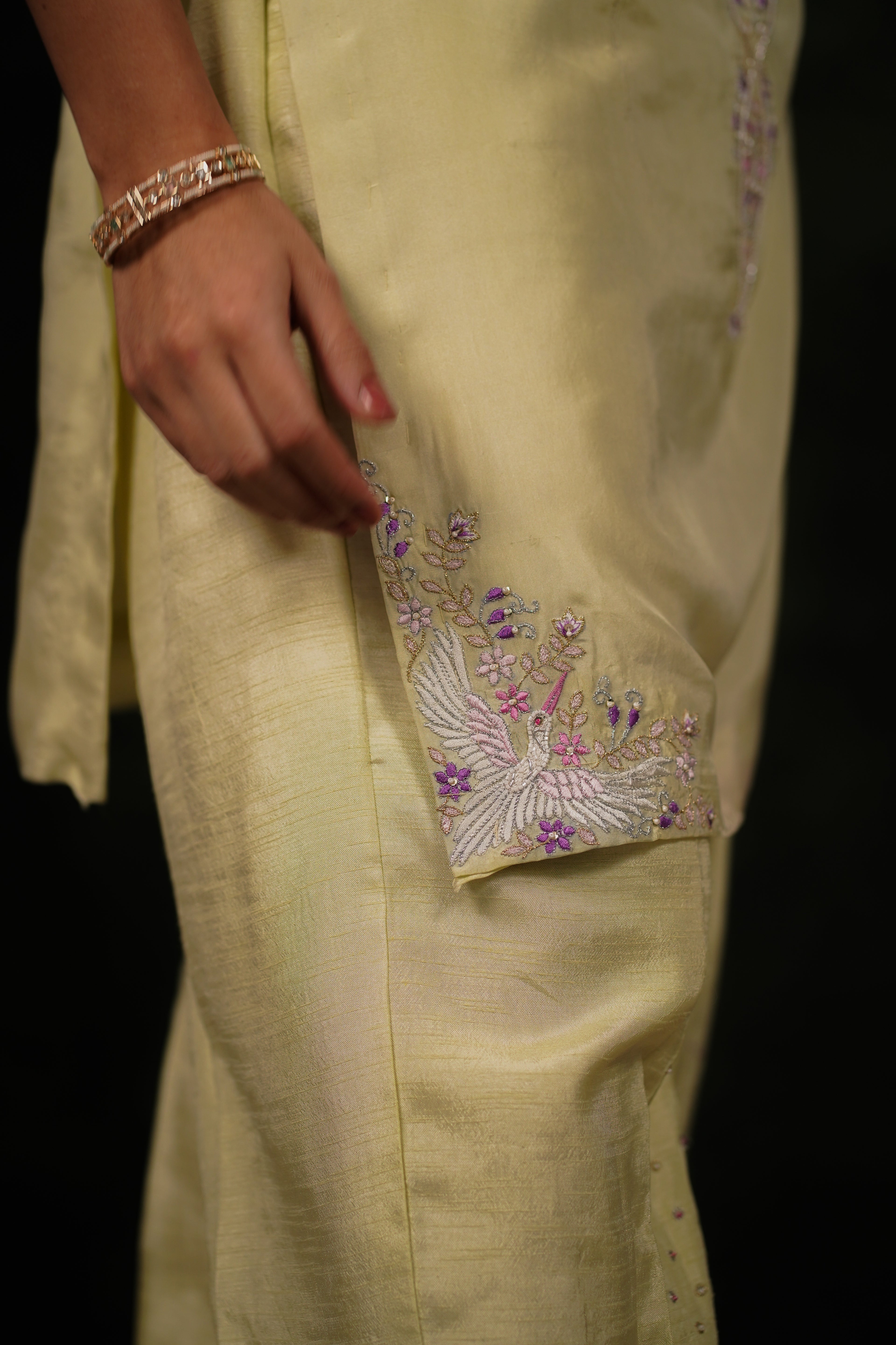 Arina June Bud Habutai Silk Kurta Set With Tissue Dupatta